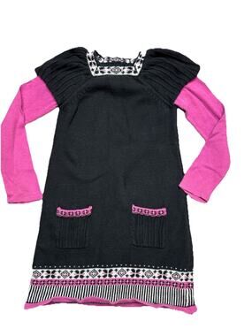 Toddler Girl 5T Maggie & Zoe winter sweater dress Black Pink Knit Fair Isle